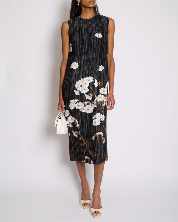 Erdem S25 Black and White Floral Pleated Midi Dress Size UK 4 (FR 32) RRP £1215
