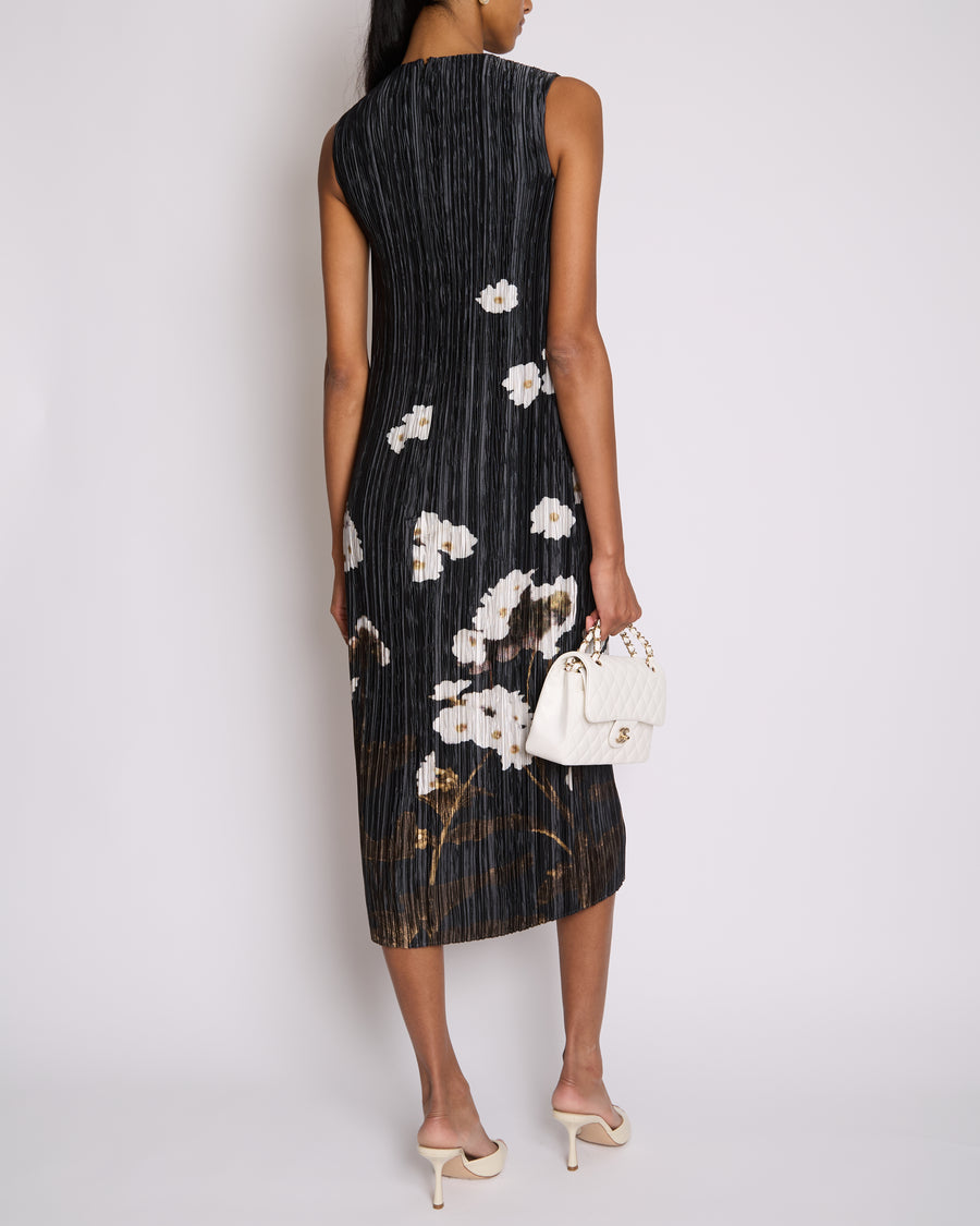 Erdem S25 Black and White Floral Pleated Midi Dress Size UK 4 (FR 32) RRP £1215