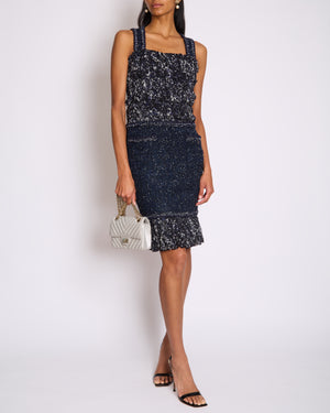 Chanel Navy Tweed Silk Midi Dress with Pocket Detail Size FR 36 (UK 8)