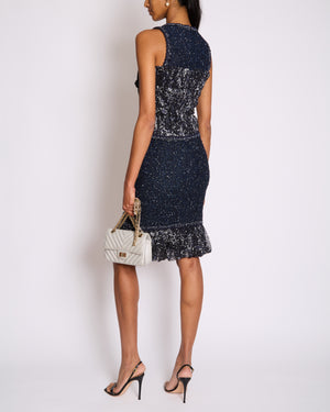 Chanel Navy Tweed Silk Midi Dress with Pocket Detail Size FR 36 (UK 8)