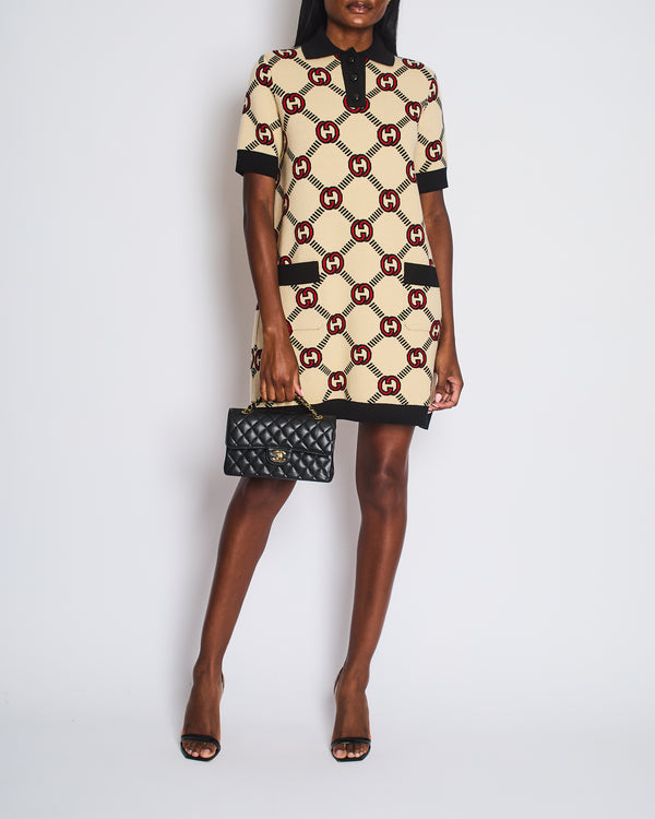 Gucci Beige, Black and Red Reversible GG Monogram Reversible Mini Dress Size S (UK 8)