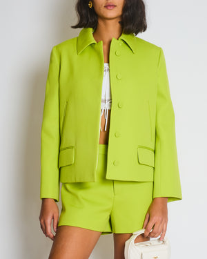 Gucci Lime Green Wool Shorts & Jacket Set With Silver Logo Detail Size IT 38/40 (UK 6/8)