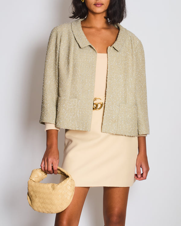 Chanel 99P Cream with Silver Thread Tweed Jacket Size FR 42 (UK 14)
