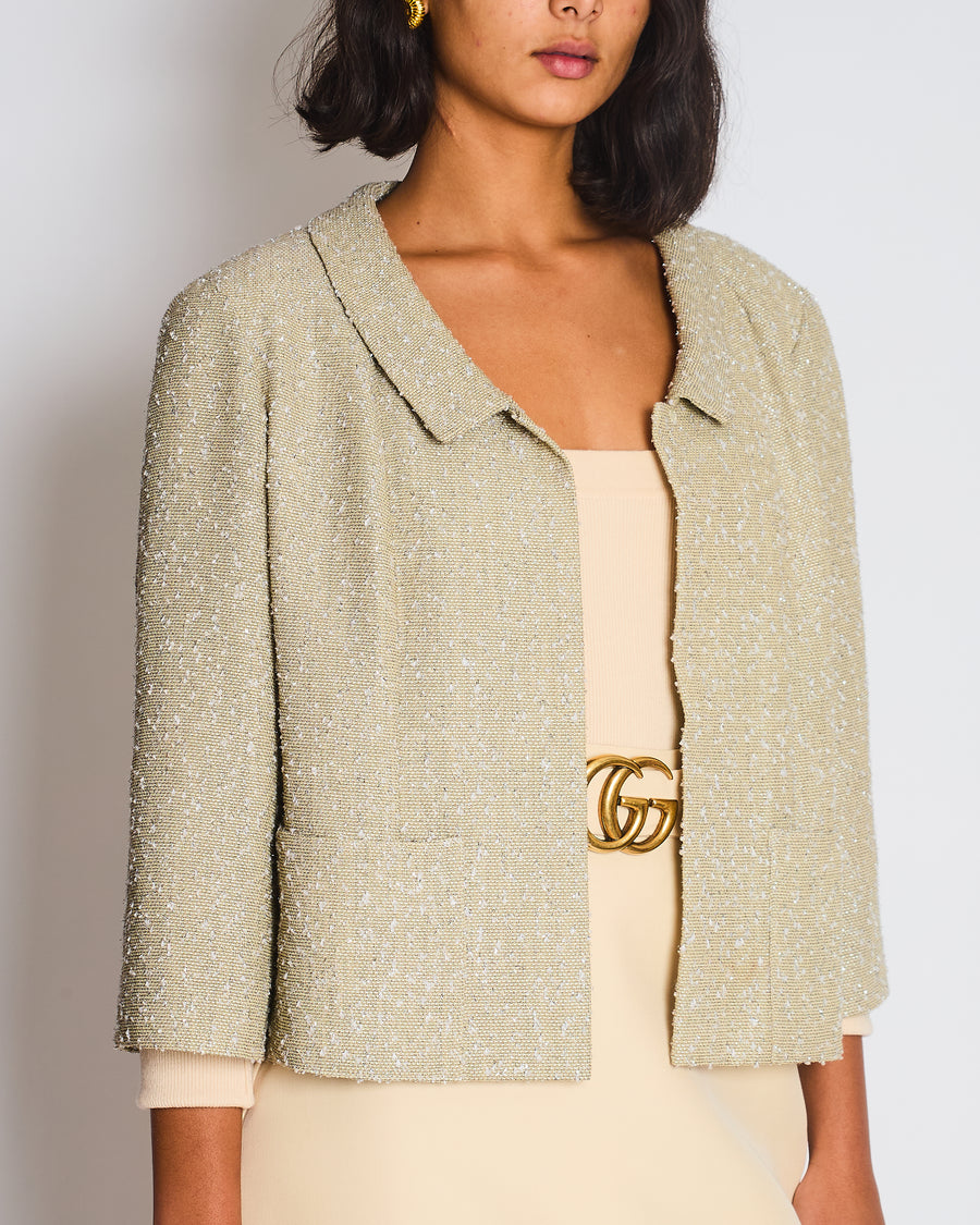 Chanel 99P Cream with Silver Thread Tweed Jacket Size FR 42 (UK 14)