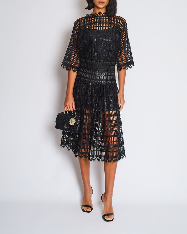 Chanel Black Iridescent Lace Dress With Concealed Zip Closure At Front Size FR 38 (UK 10)