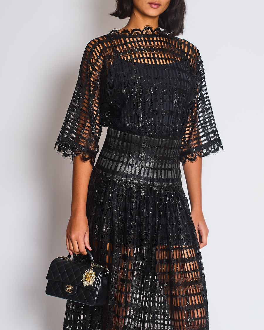 Chanel Black Iridescent Lace Dress With Concealed Zip Closure At Front Size FR 38 (UK 10)