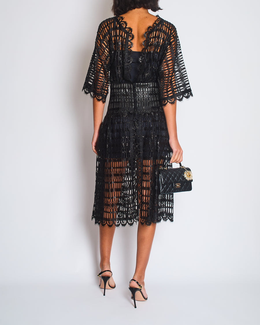 Chanel Black Iridescent Lace Dress With Concealed Zip Closure At Front Size FR 38 (UK 10)