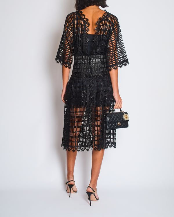 Chanel Black Iridescent Lace Dress With Concealed Zip Closure At Front Size FR 38 (UK 10)