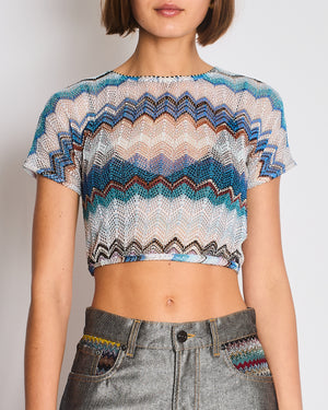 Missoni Blue & White Zig Zag Open-Knit Crop Top Size IT 38 (UK 6)