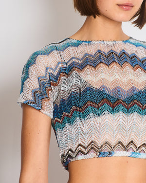 Missoni Blue & White Zig Zag Open-Knit Crop Top Size IT 38 (UK 6)