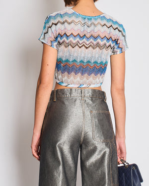 Missoni Blue & White Zig Zag Open-Knit Crop Top Size IT 38 (UK 6)