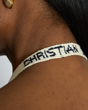 Christian Dior Ecru & Navy Striped Knit Halter Neck Top With Button Detail Size FR 36 (UK 8)