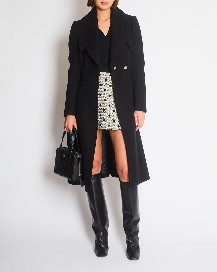 Alexander McQueen Black Flared Wool Coat With Silver Buttons And Oversized Lapels Size IT 40 (UK 8)