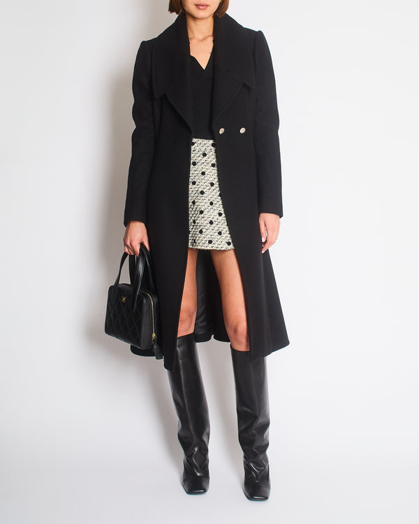 Alexander McQueen Black Flared Wool Coat With Silver Buttons And Oversized Lapels Size IT 40 (UK 8)