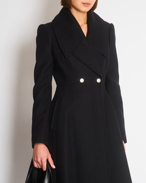Alexander McQueen Black Flared Wool Coat With Silver Buttons And Oversized Lapels Size IT 40 (UK 8)