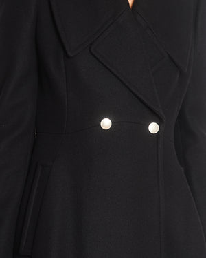 Alexander McQueen Black Flared Wool Coat With Silver Buttons And Oversized Lapels Size IT 40 (UK 8)