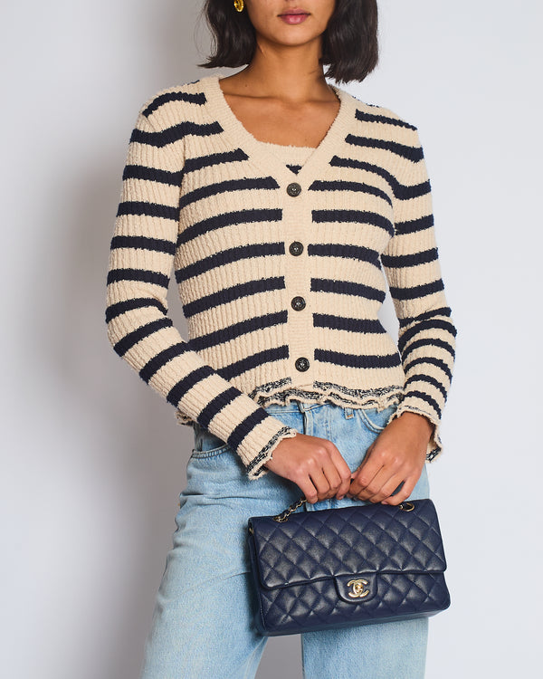 Christian Dior Cream and Navy Striped Knitted Cardigan and Top Set Size FR 36 (UK 8) RRP £2,100
