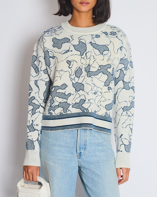Christian Dior Blue and White Around the World Cashmere Jumper with Embroidery and Logo Band Size FR 36 (UK 8)