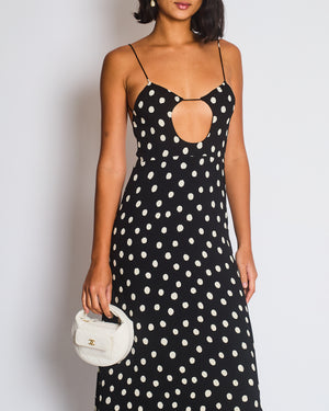 Saint Laurent Black and White Polka Dot Midi Dress with Cut Out Detail Size FR 34 (UK 6) RRP £2,150