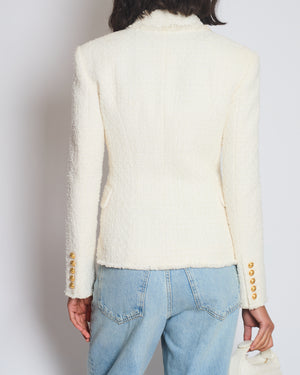 Balmain White Tweed Double Breasted Blazer with Gold Buttons Size FR 36 (UK 8)