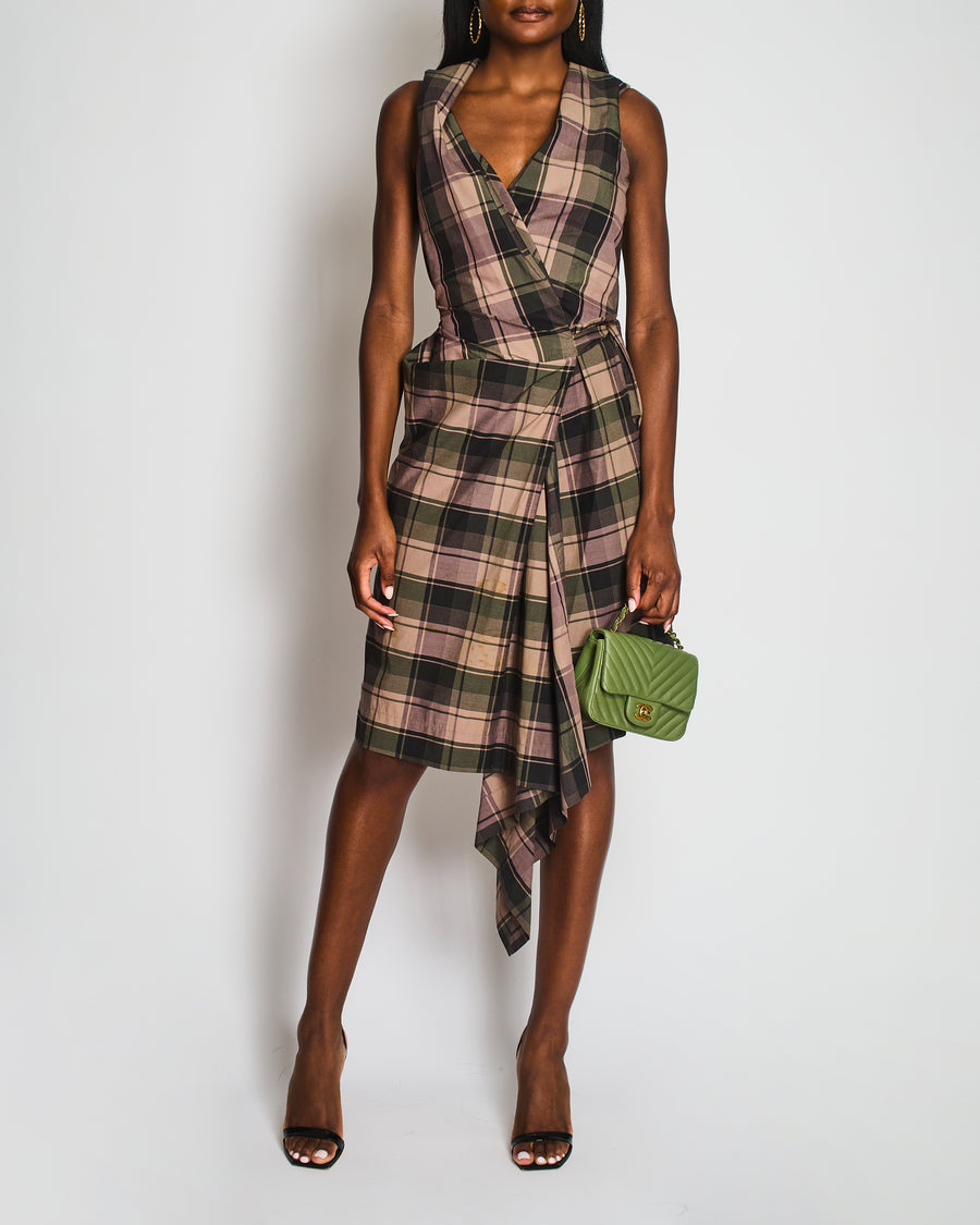 Vivienne Westwood Purple and Green Tartan Midi Dress with Belt Detail Size IT 42 (UK 10)