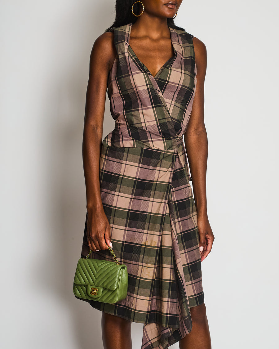 Vivienne Westwood Purple and Green Tartan Midi Dress with Belt Detail Size IT 42 (UK 10)