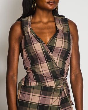 Vivienne Westwood Purple and Green Tartan Midi Dress with Belt Detail Size IT 42 (UK 10)