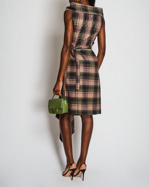 Vivienne Westwood Purple and Green Tartan Midi Dress with Belt Detail Size IT 42 (UK 10)