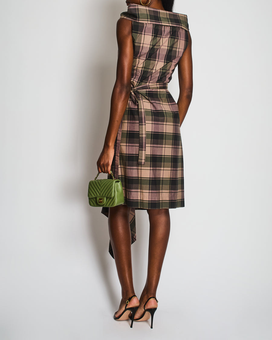 Vivienne Westwood Purple and Green Tartan Midi Dress with Belt Detail Size IT 42 (UK 10)