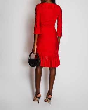 Roberto Cavalli Red Long Sleeve Ruched Midi Dress Size IT 38 (UK 6)