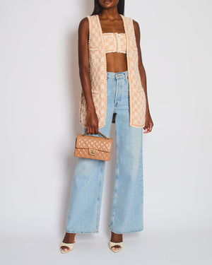 Chanel 23/S Dusty Pink & Ecru Tweed Gilet & Bralette Top with Crystal CC Buttons Detail Size FR 36 (UK 8)