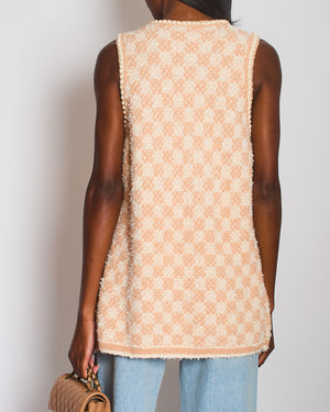 Chanel 23/S Dusty Pink & Ecru Tweed Gilet & Bralette Top with Crystal CC Buttons Detail Size FR 36 (UK 8)
