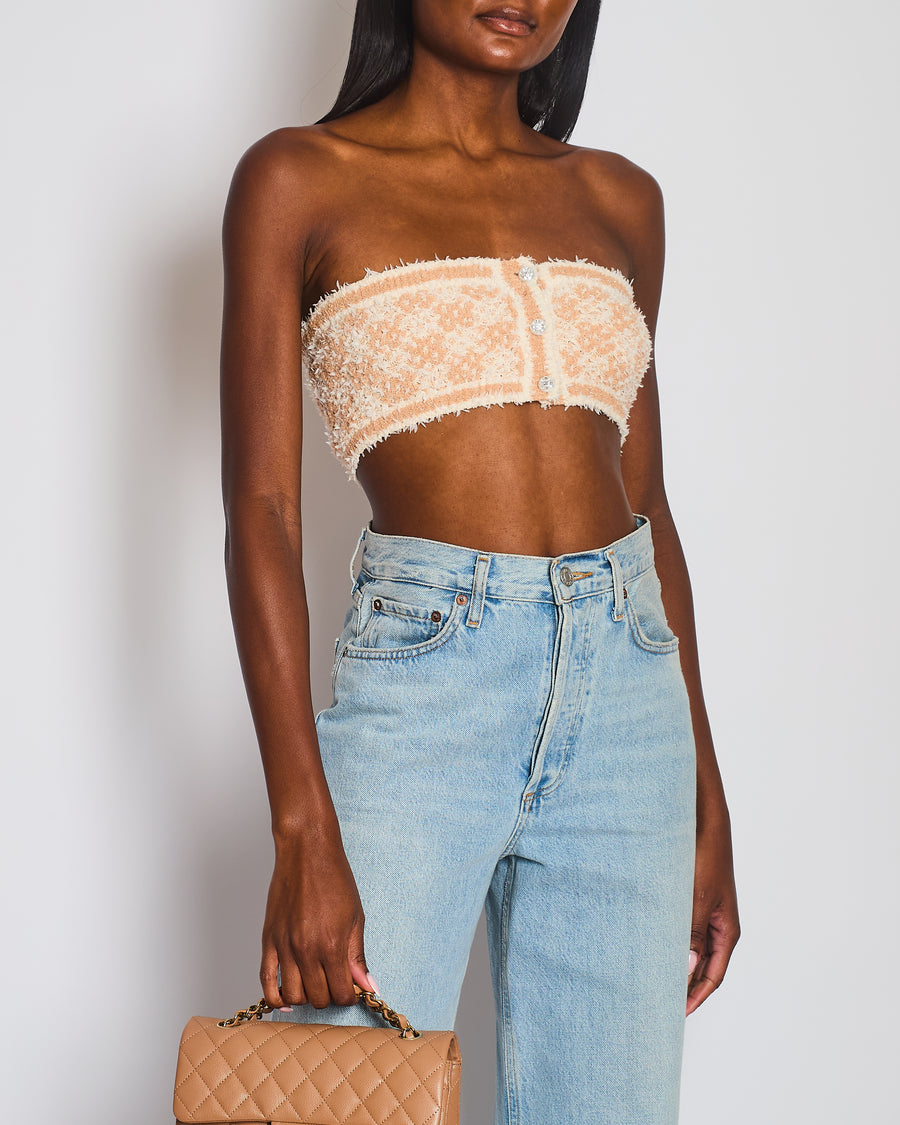 Chanel 23/S Dusty Pink & Ecru Tweed Gilet & Bralette Top with Crystal CC Buttons Detail Size FR 36 (UK 8)