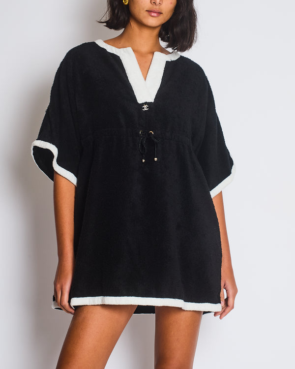 Chanel 23/M Black Terry Coco Beach Mini Cover Up Dress with CC Logo detail FR 36 (UK 8)