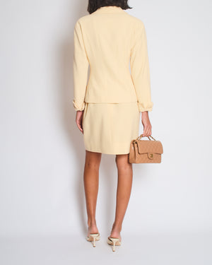 Chanel Vintage Cream Double Breasted Wool Blazer Jacket and Skirt Set with Gold CC Logo Button Detail FR 36 (UK 8)