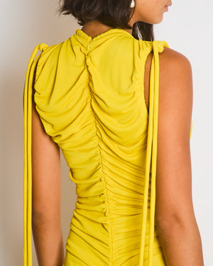 Proenza Schouler Yellow Maxi Dress with Long Shoulder Drawstring Asymmetric Details Size US 4 (UK 8)