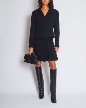 *FIRE PRICE* Chanel 02A Black Wool Jacket with Zips on The Sleeves & Leather Buttons Size FR 42 (UK 14)