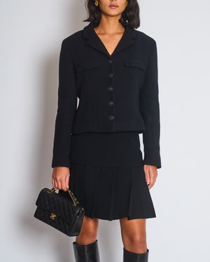 *FIRE PRICE* Chanel 02A Black Wool Jacket with Zips on The Sleeves & Leather Buttons Size FR 42 (UK 14)