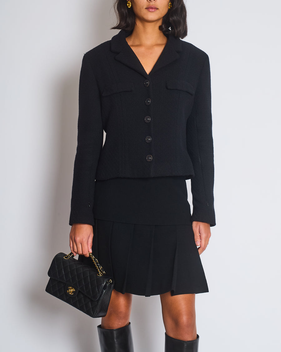 *FIRE PRICE* Chanel 02A Black Wool Jacket with Zips on The Sleeves & Leather Buttons Size FR 42 (UK 14)