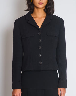 *FIRE PRICE* Chanel 02A Black Wool Jacket with Zips on The Sleeves & Leather Buttons Size FR 42 (UK 14)