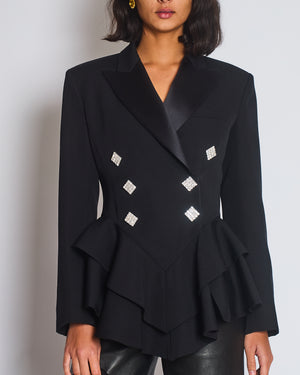 Alessandra Rich Black Double Breasted Blazer with Crystal Rhinestony Buttons IT 40 (UK 8)