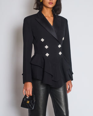 Alessandra Rich Black Double Breasted Blazer with Crystal Rhinestony Buttons IT 40 (UK 8)