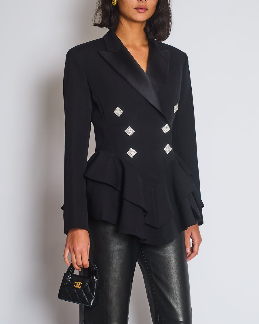 Alessandra Rich Black Double Breasted Blazer with Crystal Rhinestony Buttons IT 40 (UK 8)