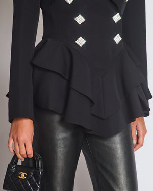 Alessandra Rich Black Double Breasted Blazer with Crystal Rhinestony Buttons IT 40 (UK 8)