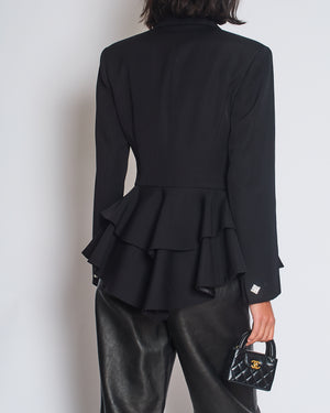 Alessandra Rich Black Double Breasted Blazer with Crystal Rhinestony Buttons IT 40 (UK 8)