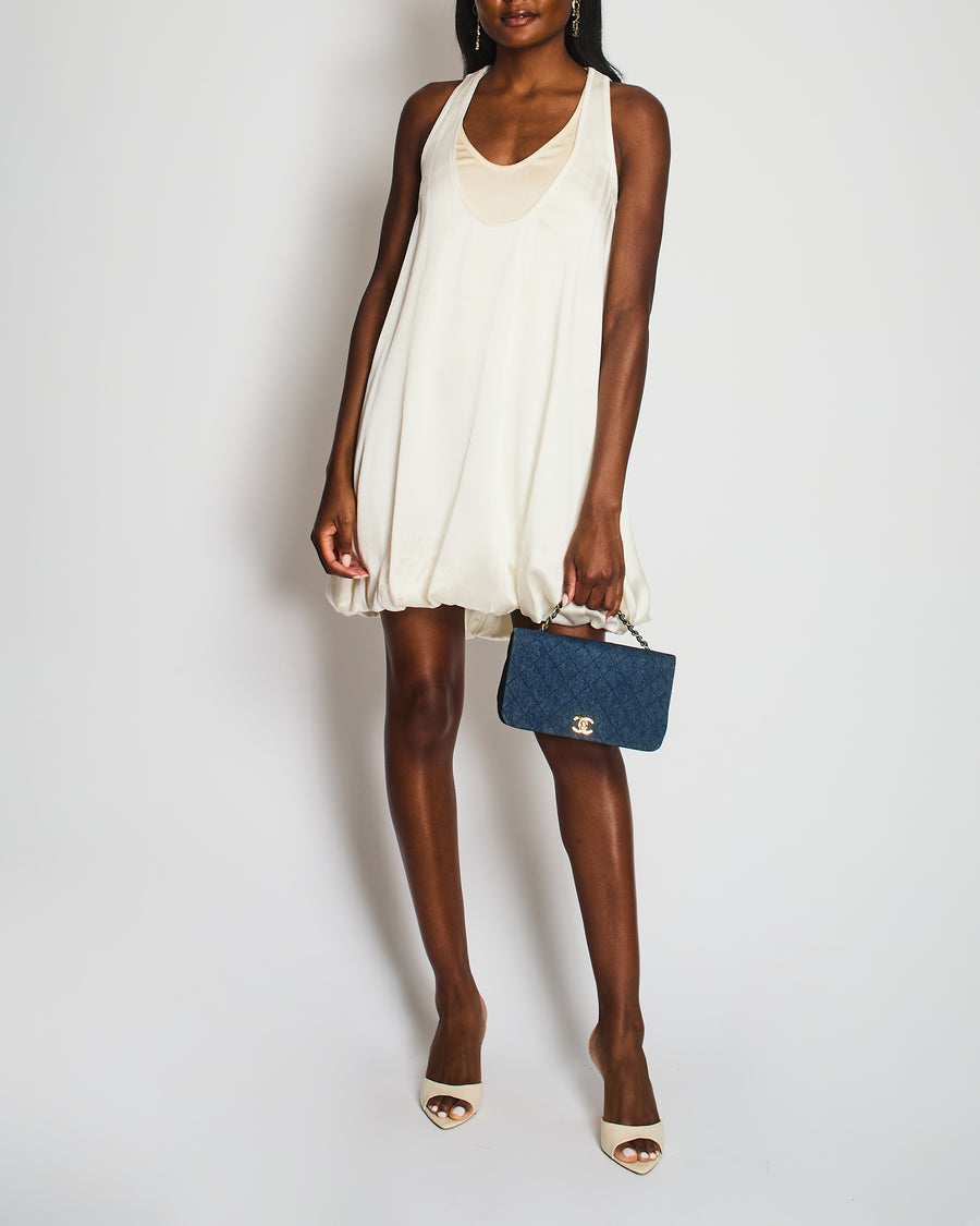 Valentino Satin White Two-Tone Sleeveless Double Layer Midi Dress Size IT 36 (UK 4)