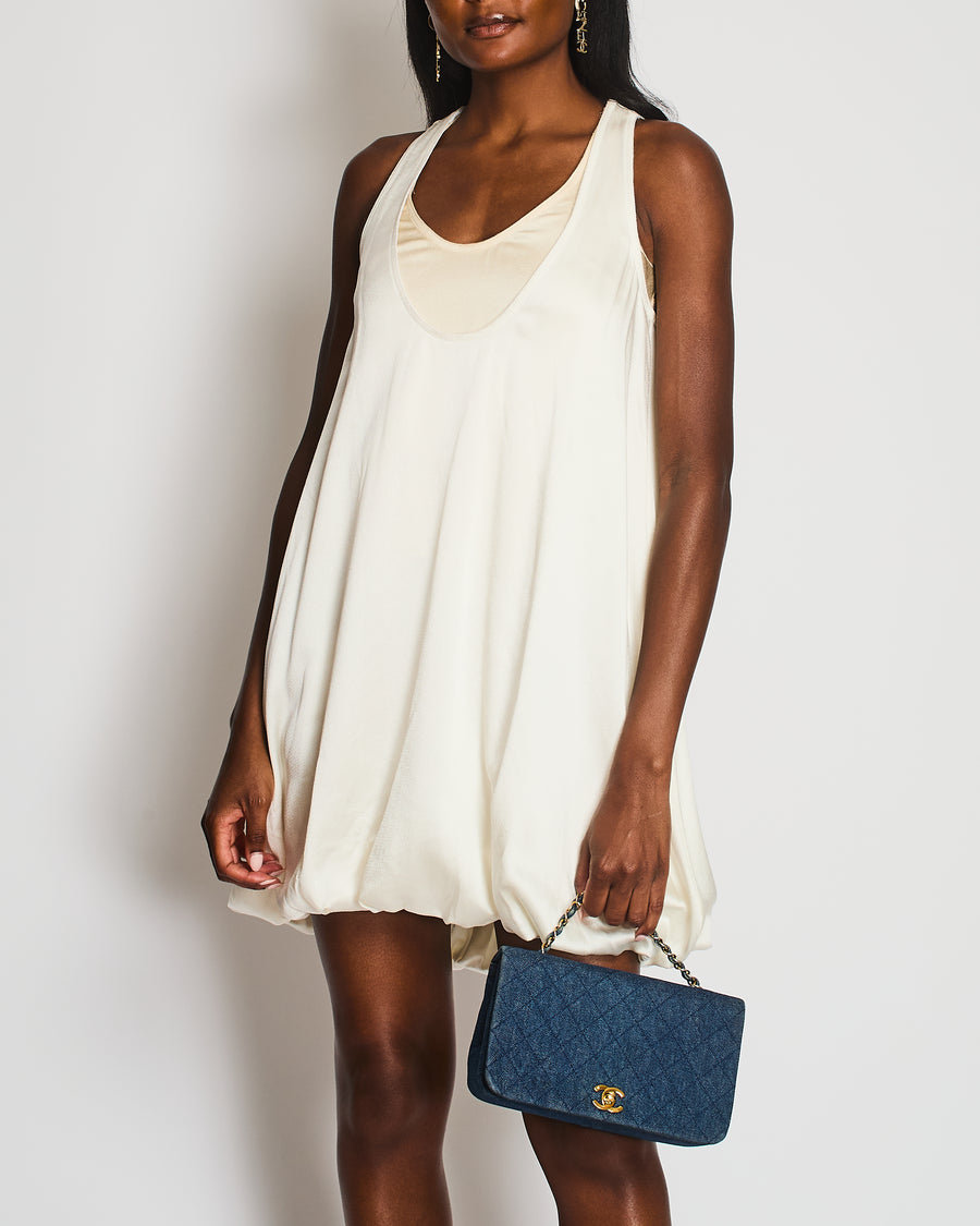 Valentino Satin White Two-Tone Sleeveless Double Layer Midi Dress Size IT 36 (UK 4)