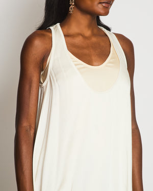 Valentino Satin White Two-Tone Sleeveless Double Layer Midi Dress Size IT 36 (UK 4)