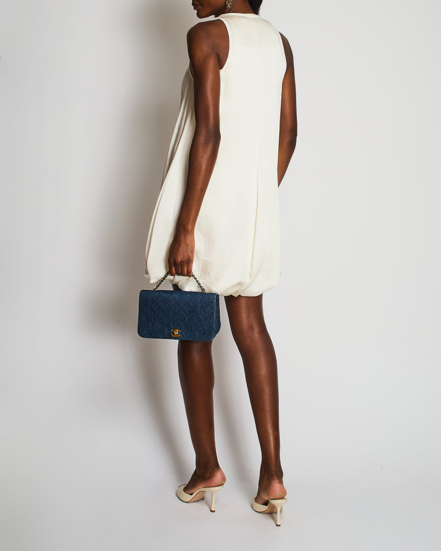 Valentino Satin White Two-Tone Sleeveless Double Layer Midi Dress Size IT 36 (UK 4)