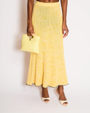 Joseph Yellow & White Knitted Maxi A-Line Skirt with Black Hem Detail Size XS (UK 6)